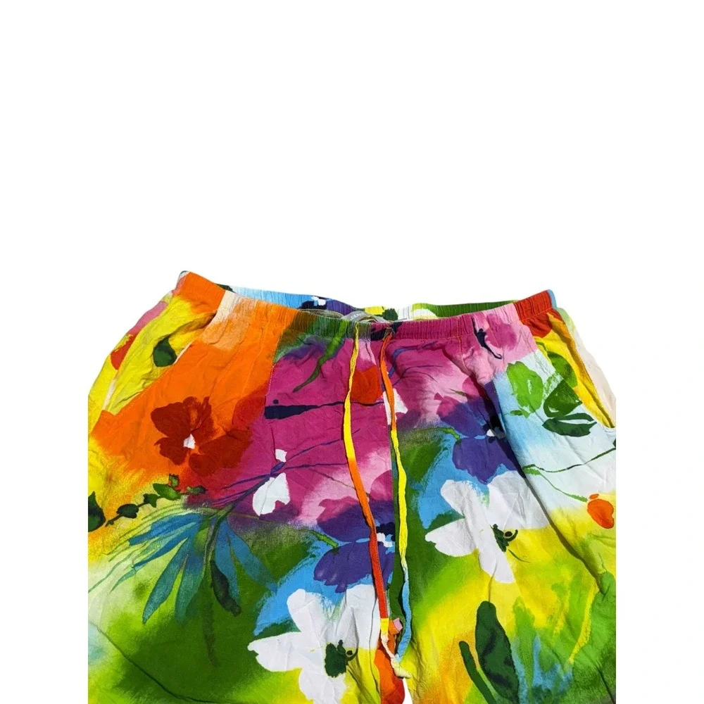 Jams World Crop Pants Womens L Floral Tropical Wide Leg Pull On Capri - Picture 3 of 11
